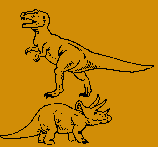 Dibujo Triceratops y tiranosaurios rex pintado por q-lo
