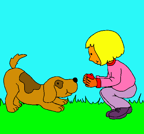 Dibujo Niña y perro jugando pintado por monc43