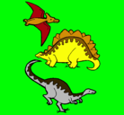Dibujo Tres clases de dinosaurios pintado por chispas