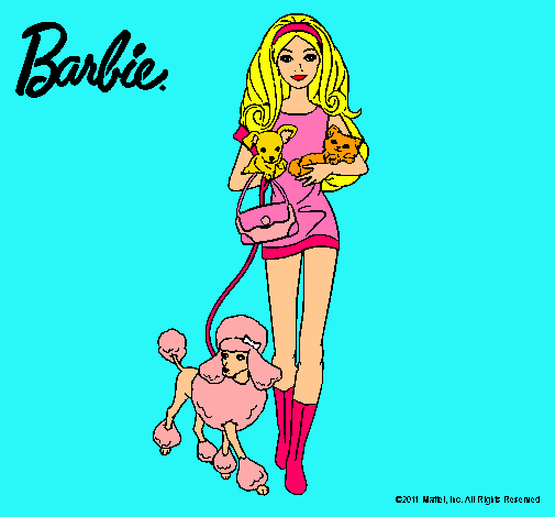 Dibujo Barbie con sus mascotas pintado por ashleyp