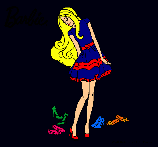 Dibujo Barbie y su colección de zapatos pintado por amalia