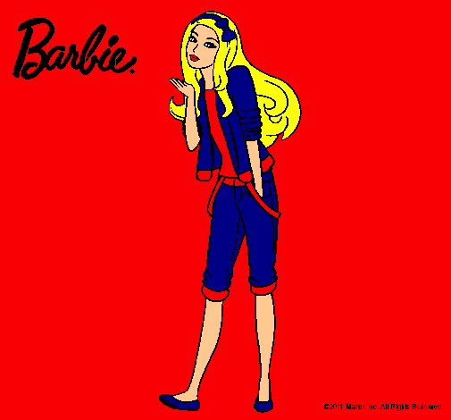 Dibujo Barbie con look casual pintado por amalia