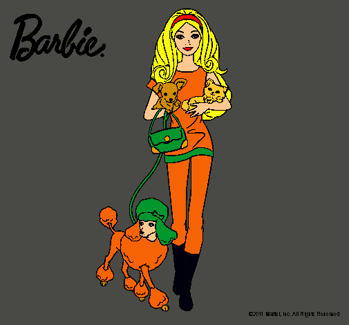 Dibujo Barbie con sus mascotas pintado por amalia