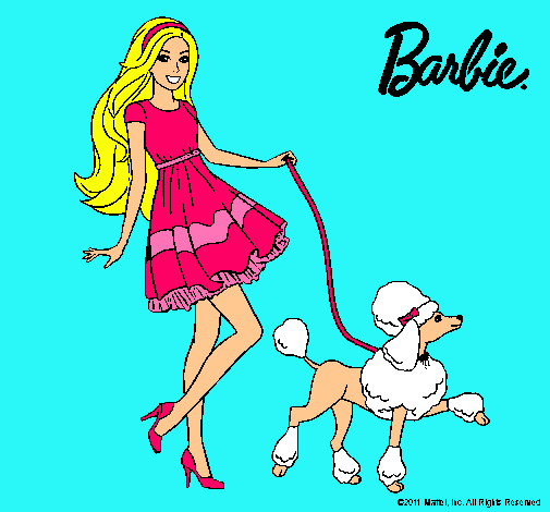 Dibujo Barbie paseando a su mascota pintado por miyaray