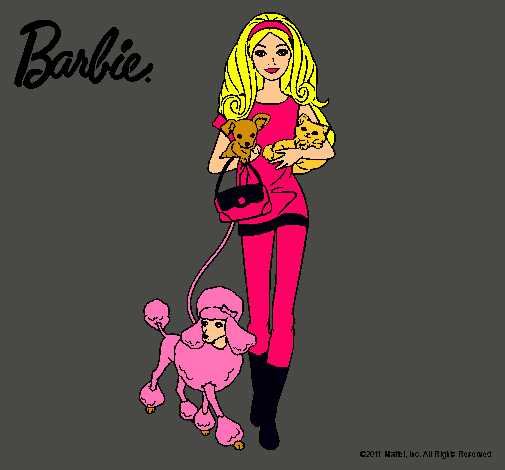 Dibujo Barbie con sus mascotas pintado por amalia