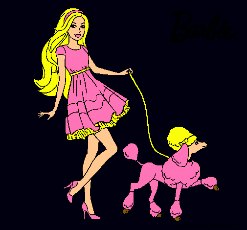 Dibujo Barbie paseando a su mascota pintado por amalia