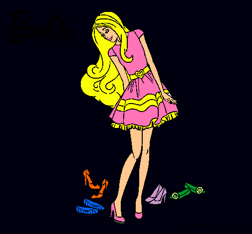 Dibujo Barbie y su colección de zapatos pintado por amalia