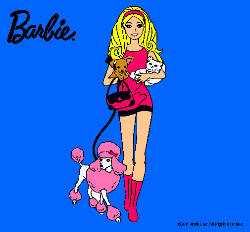 Dibujo Barbie con sus mascotas pintado por martuki