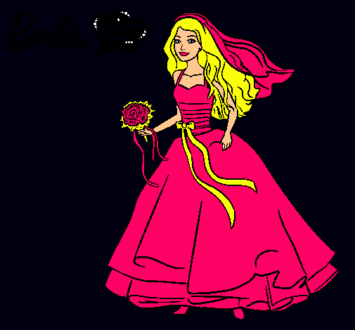 Dibujo Barbie vestida de novia pintado por amalia