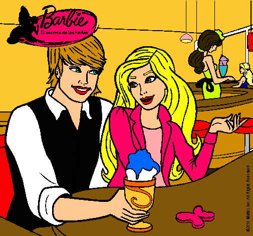 Dibujo Barbie y su amigo en la heladería pintado por sabinadele