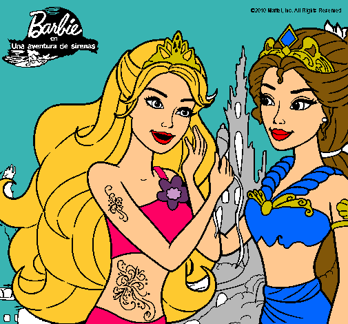 Dibujo Barbie se despiede de la reina sirena pintado por abriluchi