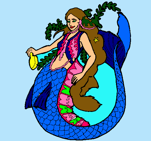 Dibujo Sirena con larga melena pintado por sujey