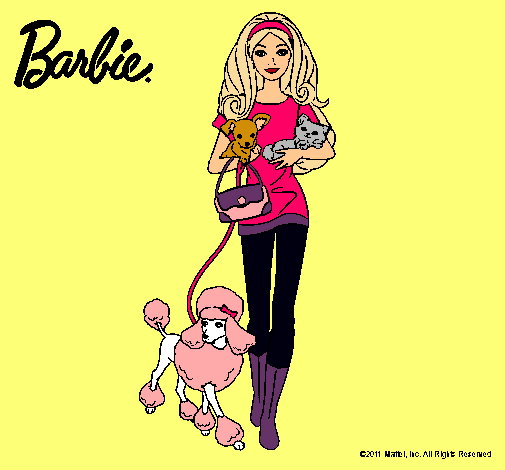 Dibujo Barbie con sus mascotas pintado por Lilith