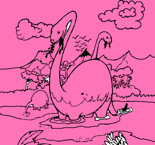 Dibujo Apatosaurios en el agua pintado por dino_dino