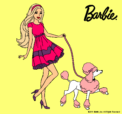 Dibujo Barbie paseando a su mascota pintado por Lilith