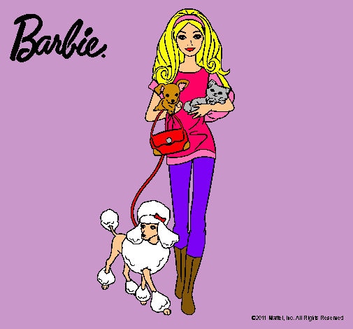 Dibujo Barbie con sus mascotas pintado por Ximena123