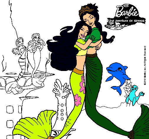 Dibujo Barbie sirena y la reina sirena pintado por bachatera