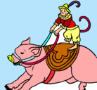 Dibujo Mono y cerdo pintado por aojyozm
