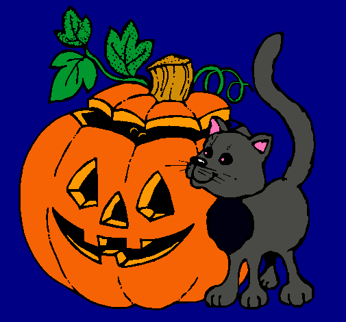 Dibujo Calabaza y gato pintado por kennet