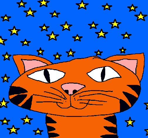 Dibujo Gato y estrellas pintado por juanislove