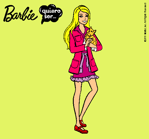 Dibujo Barbie con un gatito pintado por Loren