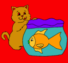 Dibujo Gato y pez pintado por rochi