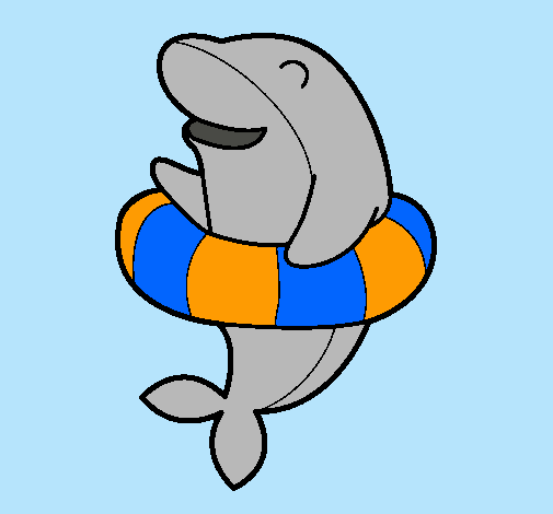 Dibujo Delfín con flotador pintado por hellen