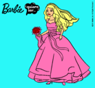 Dibujo Barbie vestida de novia pintado por amarillo