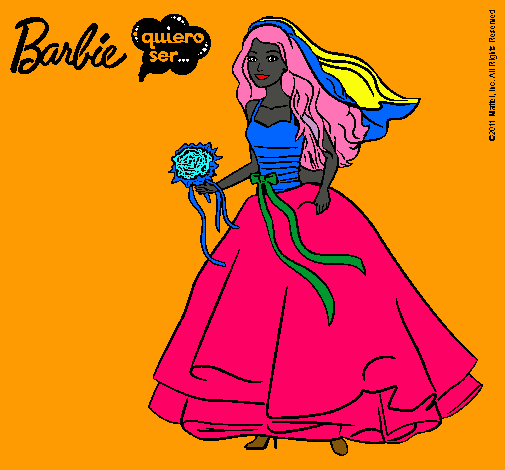 Dibujo Barbie vestida de novia pintado por luque