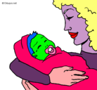 Dibujo Madre con su bebe II pintado por vomito