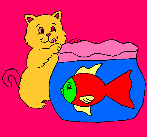 Dibujo Gato y pez pintado por Jazchu 