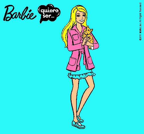 Dibujo Barbie con un gatito pintado por escorpio