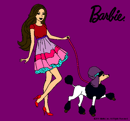 Dibujo Barbie paseando a su mascota pintado por aliciagarcia