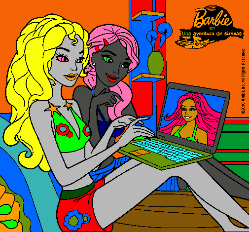 Dibujo Barbie chateando pintado por luque