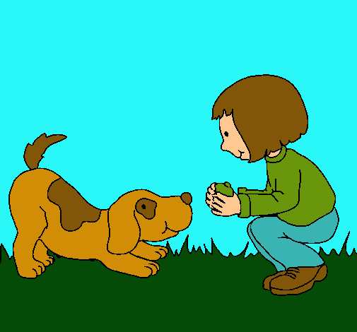 Dibujo Niña y perro jugando pintado por lurdes22