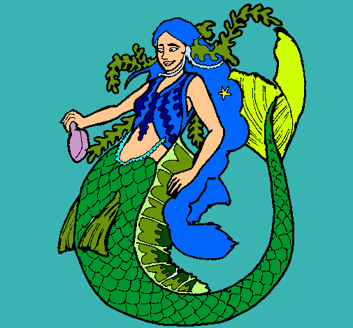Dibujo Sirena con larga melena pintado por hima