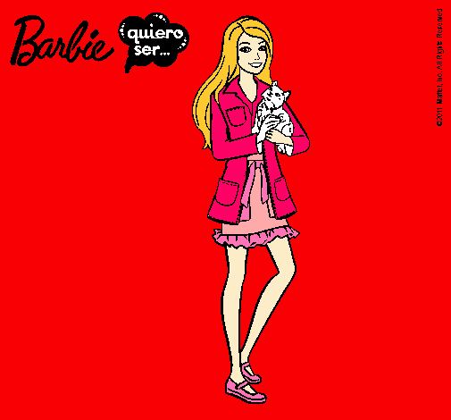 Dibujo Barbie con un gatito pintado por naomisoray