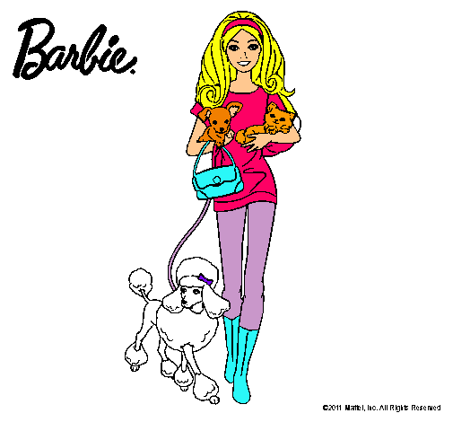 Dibujo Barbie con sus mascotas pintado por escorpio