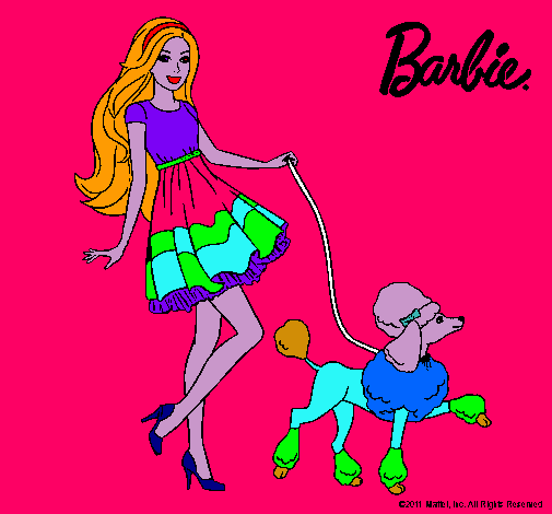 Dibujo Barbie paseando a su mascota pintado por luque