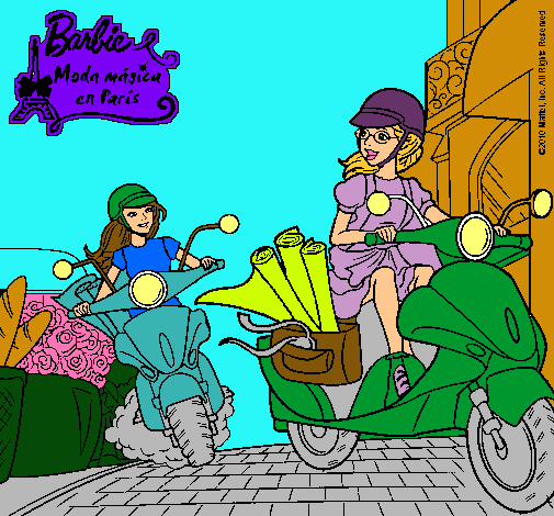 Dibujo Barbie y su amiga en moto pintado por lurdes22