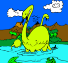 Dibujo Apatosaurios en el agua pintado por pinosaurio