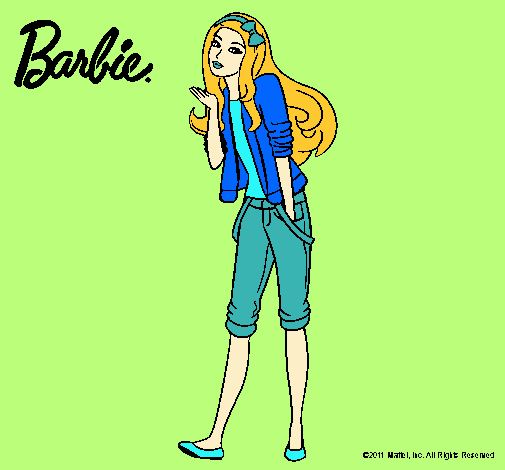 Dibujo Barbie con look casual pintado por naomisoray