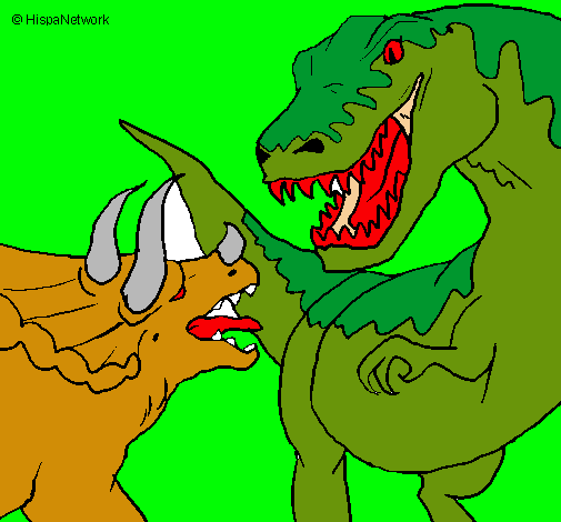 Dibujo Lucha de dinosaurios pintado por chochi