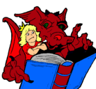 Dibujo Dragón, chica y libro pintado por salvy