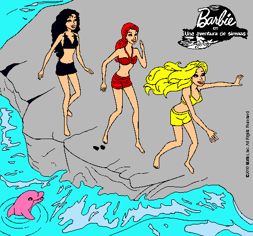 Dibujo Barbie y sus amigas en la playa pintado por nadi 