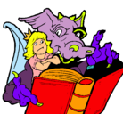 Dibujo Dragón, chica y libro pintado por mecha