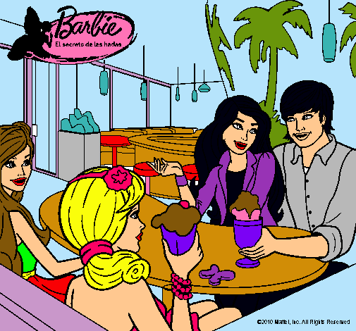Dibujo Barbie y sus amigos en la heladería pintado por Amadix