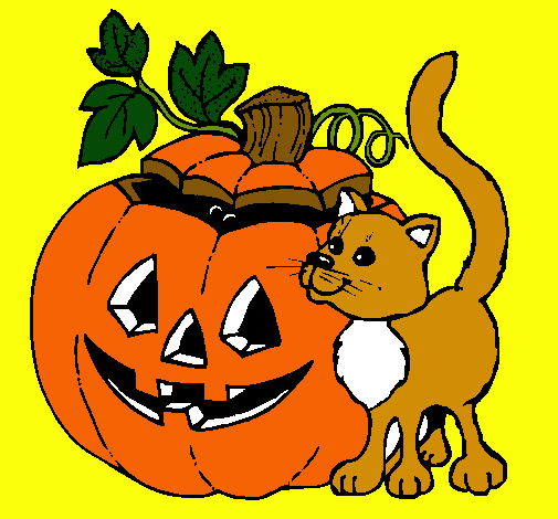 Dibujo Calabaza y gato pintado por peqk