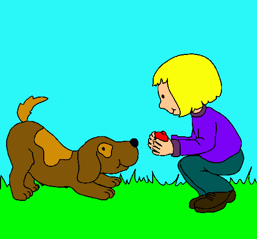 Dibujo Niña y perro jugando pintado por sofy2