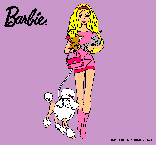 Dibujo Barbie con sus mascotas pintado por -popi-